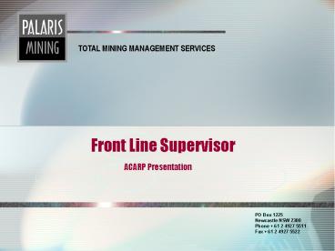 Front Line Supervisor