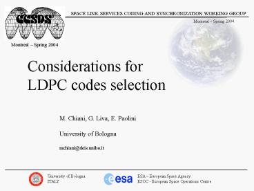 PPT – Considerations for LDPC codes selection PowerPoint presentation ...