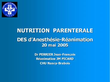 NUTRITION PARENTERALE DES d