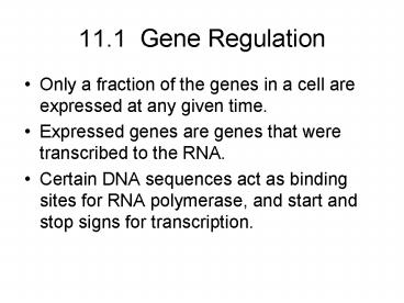 11.1 Gene Regulation