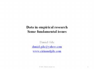 Data in empirical research Some fundamental issues