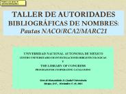 TALLER DE AUTORIDADES BIBLIOGR