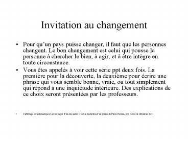 Invitation au changement