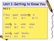 Unit 1: Getting to Know You