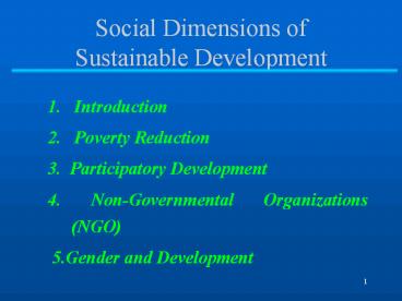 Social Dimensions of Sustainable Development