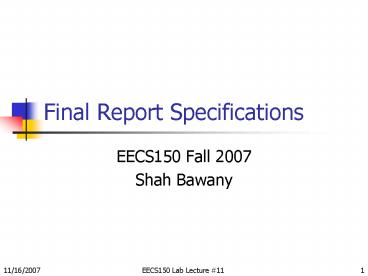 Final Report Specifications