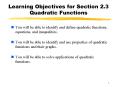 Learning Objectives for Section 2.3 Quadratic Functions PowerPoint PPT Presentation