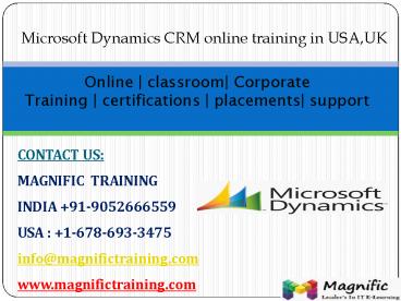 MS Dynamics crm online training in usa