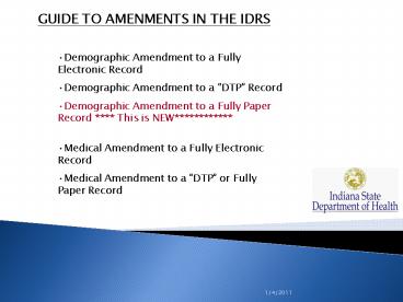 GUIDE TO AMENMENTS IN THE IDRS
