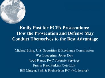 Emily Post for FCPA Prosecutions: