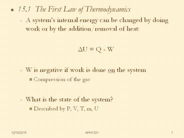 15.1 The First Law of Thermodynamics
