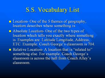 S.S. Vocabulary List