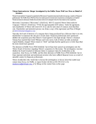 Vitesse Investigation Investors