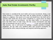 Make Real Estate Investments Worthy