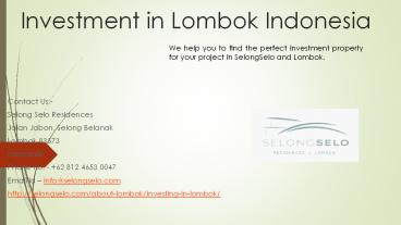 Investment in Lombok Indonesia