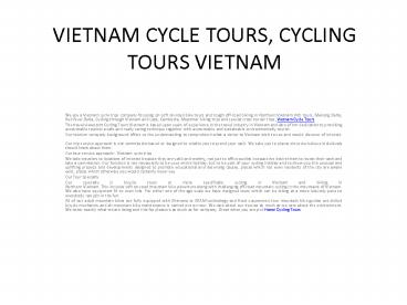 Vietnam Cycling Tours