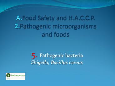 Lecture 5: Pathogenic bacteria, Shigella and Bacillus cereus