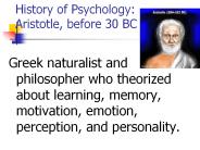History of Psychology:  Aristotle, before 30 BC