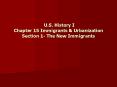 U.S. History I Chapter 15 Immigrants PowerPoint PPT Presentation