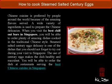 How to cook Steamed Salted Century Eggs