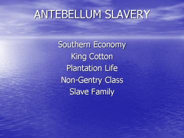 ANTEBELLUM SLAVERY