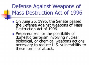Defense Against Weapons of Mass Destruction Act of 1996