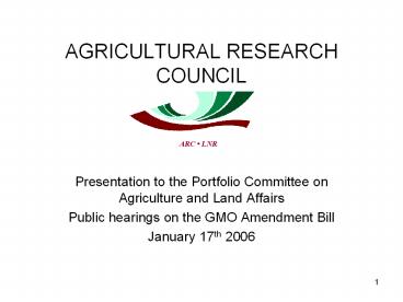 AGRICULTURAL RESEARCH COUNCIL