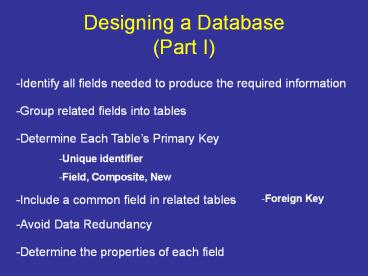 Designing a Database (Part I)