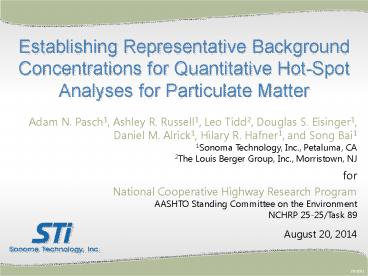 PM Background Concentrations Used for PM Hot-Spot Analysis