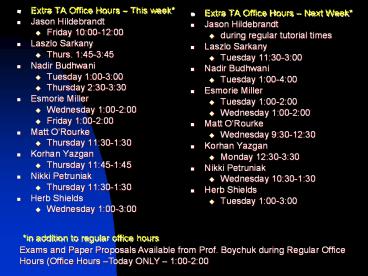 Extra TA Office Hours 