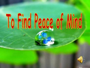To Find Peace of Mind
