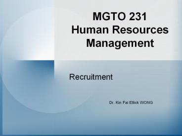 MGTO 231 Human Resources Management
