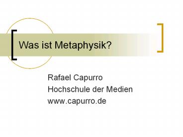 Was ist Metaphysik?