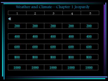 Weather and Climate
