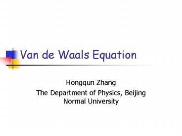 Van de Waals Equation