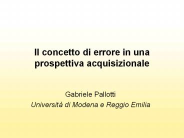 Il concetto di errore in una prospettiva acquisizionale