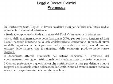 Leggi e Decreti Gelmini Premessa