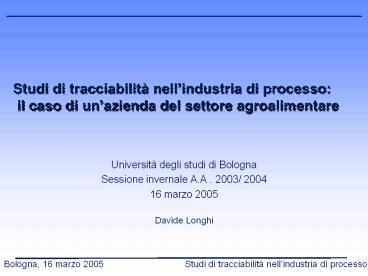 Studi di tracciabilit