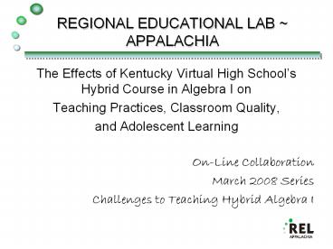 REGIONAL EDUCATIONAL LAB ~ APPALACHIA