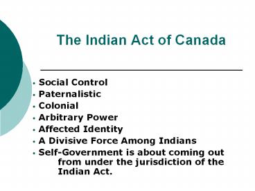The Indian Act of Canada