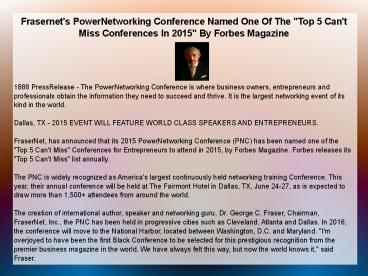 Frasernet's PowerNetworking Conference Named One Of The 