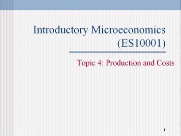 Introductory Microeconomics (ES10001)