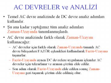 AC DEVRELER ve ANALIZI