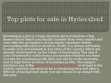 Top plots for sale in Hyderabad