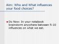 Aim: Who and What influences your food choices? PowerPoint PPT Presentation