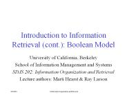 Introduction to Information Retrieval (cont.): Boolean Model