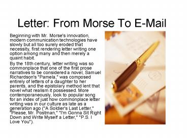 Letter: From Morse To E-Mail