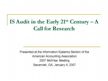 IS Audit in the Early 21st Century 