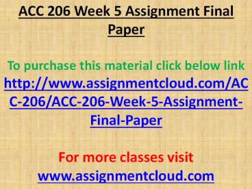 ACC 206 Week 5 Assignment Final Paper
