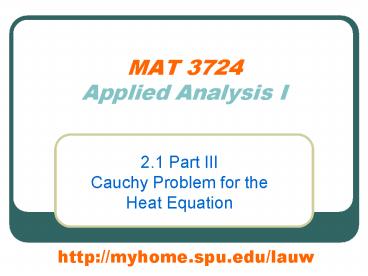 MAT 3724 Applied Analysis I